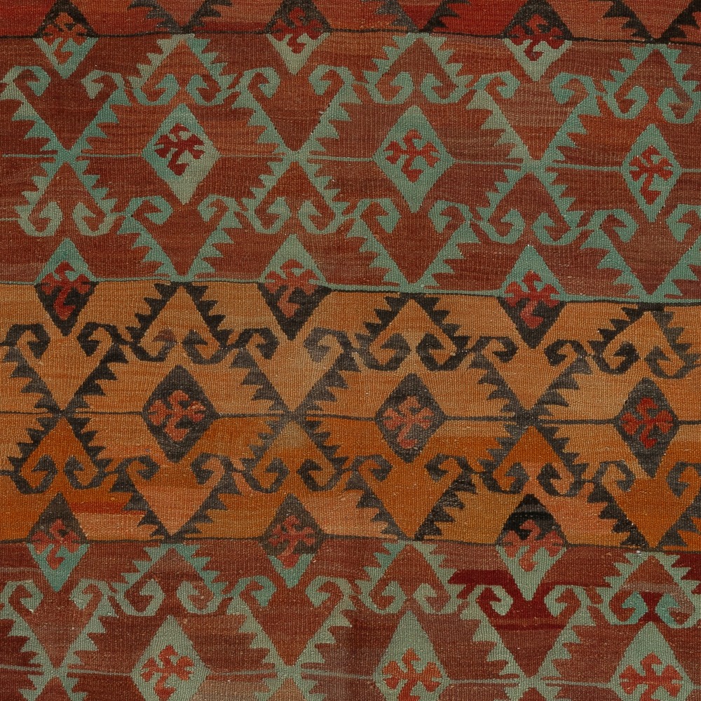 Vintage Handwoven Turkish Kilim, Geometric Flatweave Rug, 100% Wool