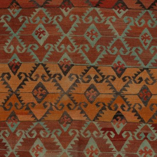 Vintage Handwoven Turkish Kilim, Geometric Flatweave Rug, 100% Wool