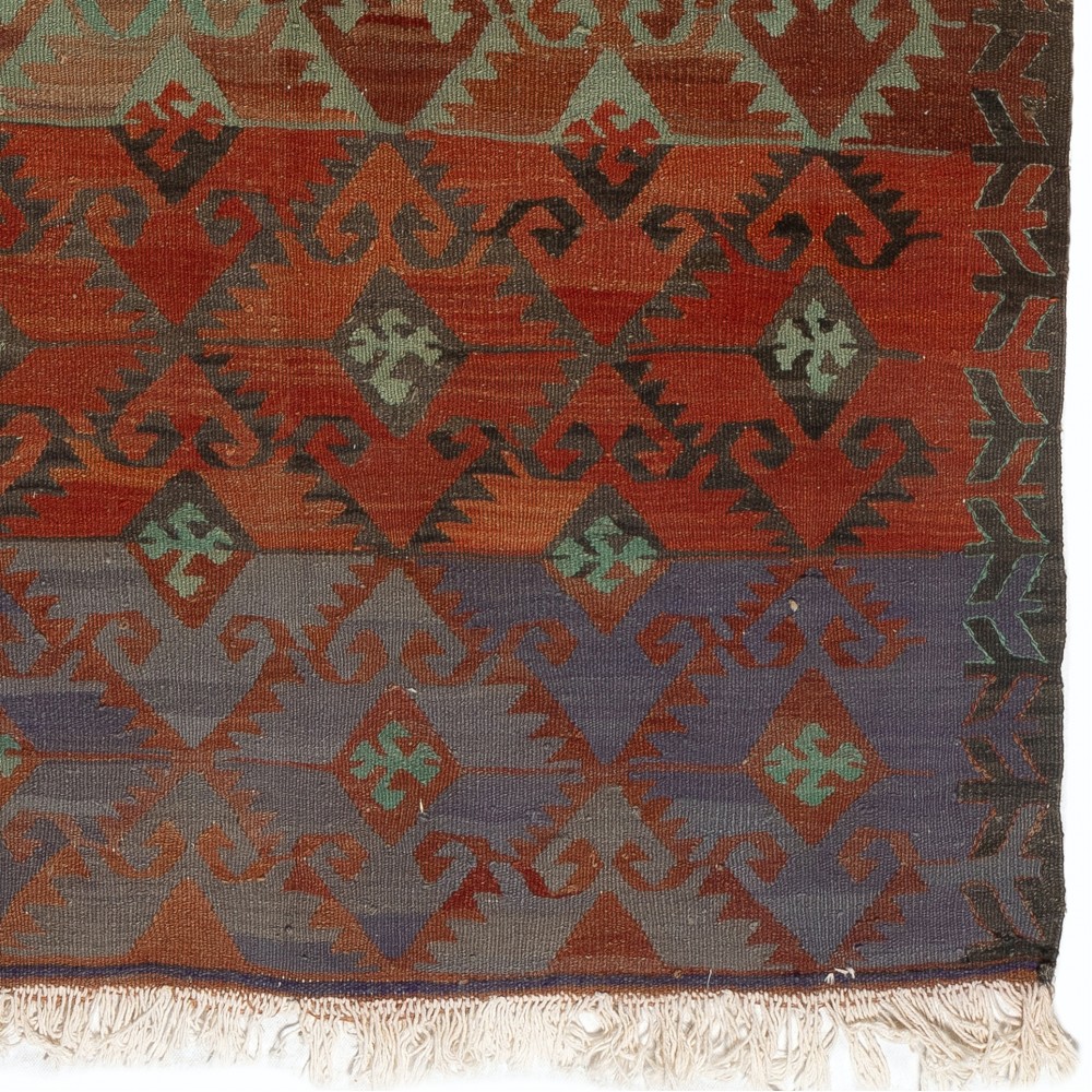 Vintage Handwoven Turkish Kilim, Geometric Flatweave Rug, 100% Wool