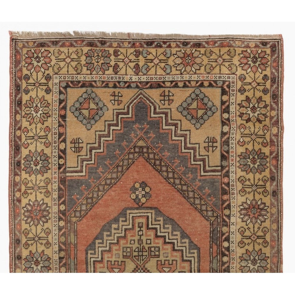 Vintage Oriental Rug Handmade Wool Carpet with Tribal Style