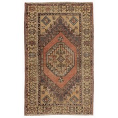 Handmade Vintage Turkish Village Rug with Geometric Medallion Design