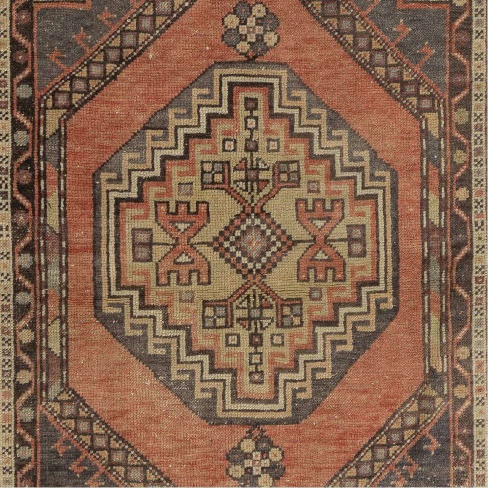 Vintage Handmade Turkish Village Rug with Geometric Medallion Design Vintage Handmade Turkish Village Rug with Geometric Medallion Design