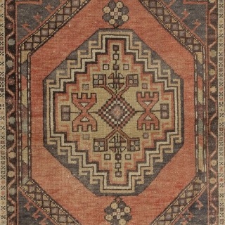 Vintage Handmade Turkish Village Rug with Geometric Medallion Design Vintage Handmade Turkish Village Rug with Geometric Medallion Design