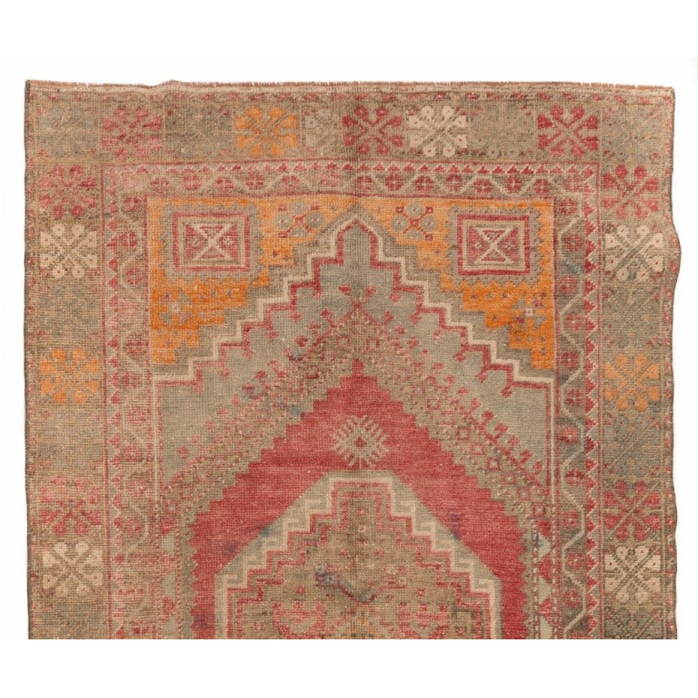 Traditional Vintage Hand-Knotted Turkish Accent Rug with Tribal Style