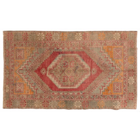 Traditional Vintage Hand-Knotted Turkish Accent Rug with Tribal Style