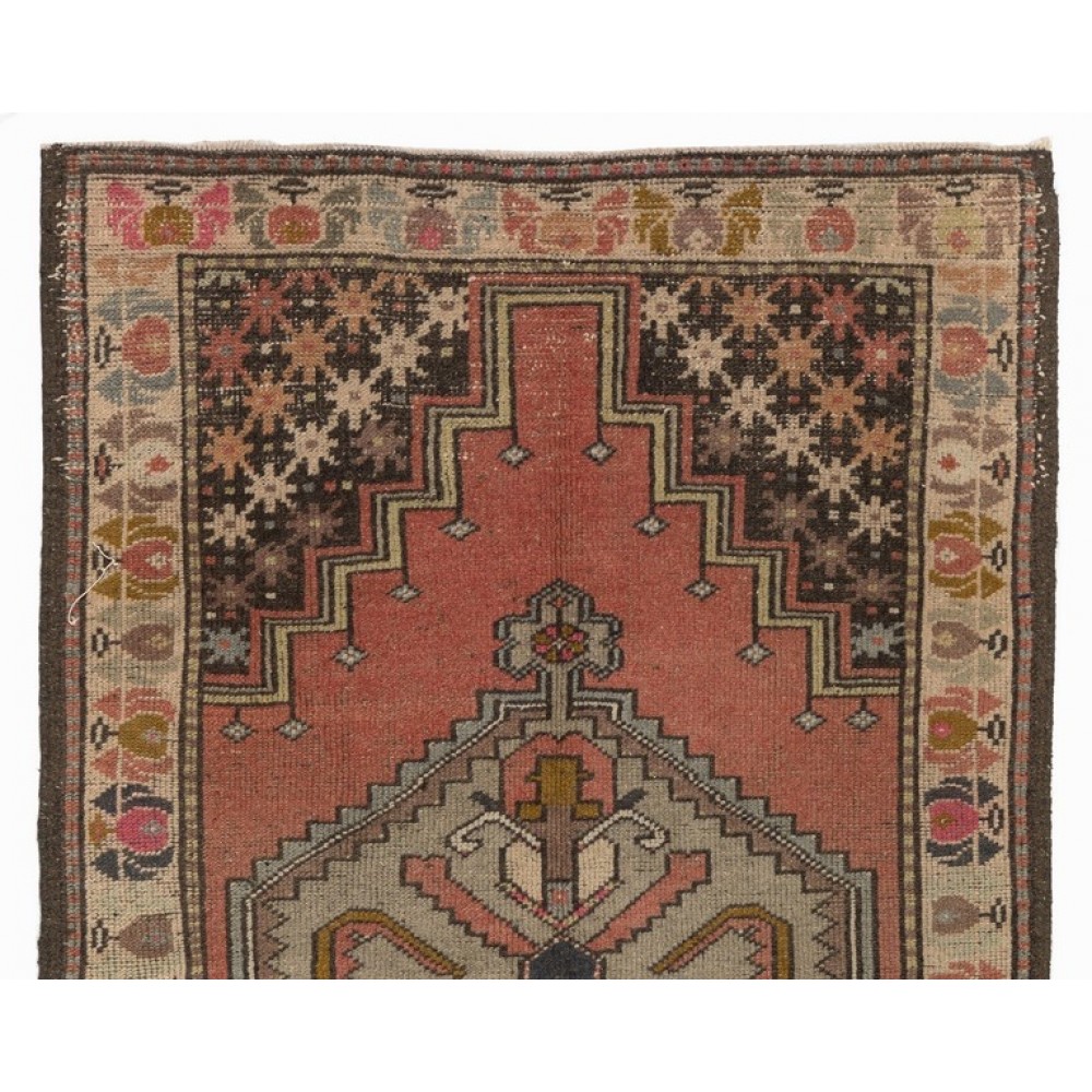 Vintage Hand-Knotted Turkish Village Rug with Medallion Design
