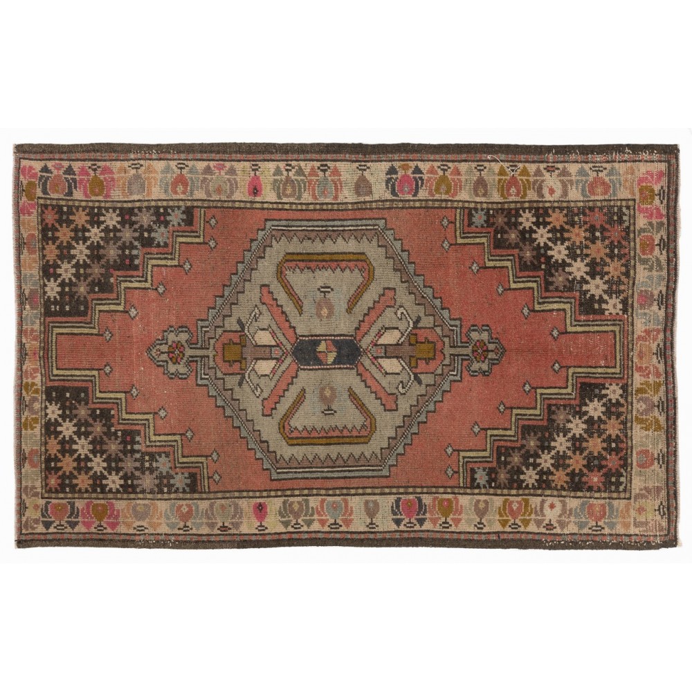 Vintage Hand-Knotted Turkish Village Rug with Medallion Design