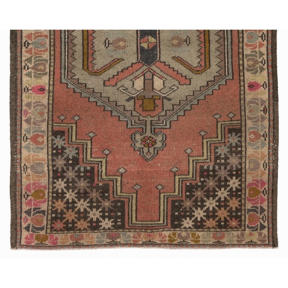 Vintage Hand-Knotted Turkish Village Rug with Medallion Design