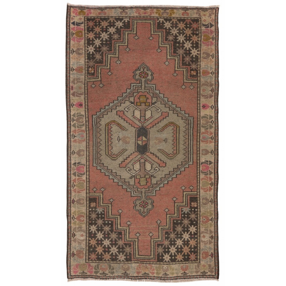 Hand-Knotted Vintage Turkish Village Accent Rug, Organic Wool Carpet