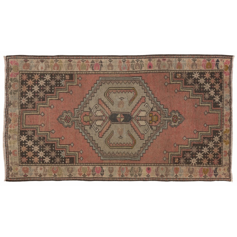 Hand-Knotted Vintage Turkish Village Accent Rug, Organic Wool Carpet