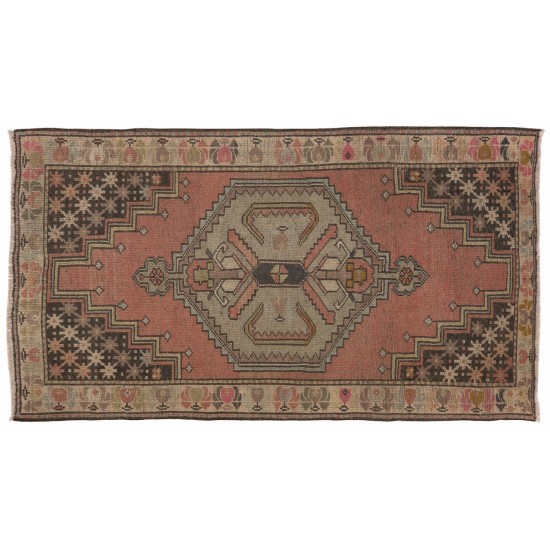 Hand-Knotted Vintage Turkish Village Accent Rug, Organic Wool Carpet