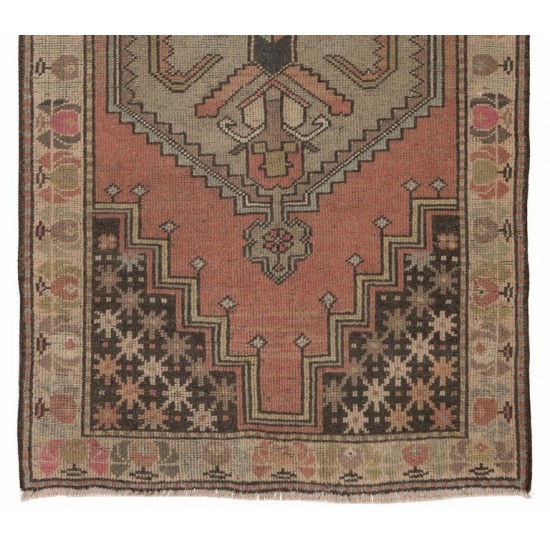 Hand-Knotted Vintage Turkish Village Accent Rug, Organic Wool Carpet