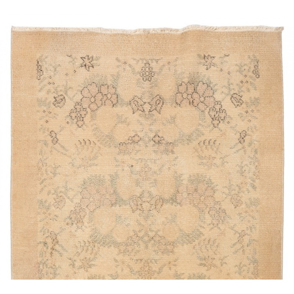 One of a pair Hand-Knotted Floral Design Vintage Turkish Accent Rug in Neutral Colors