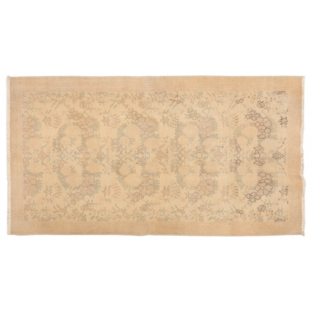 One of a pair Hand-Knotted Floral Design Vintage Turkish Accent Rug in Neutral Colors
