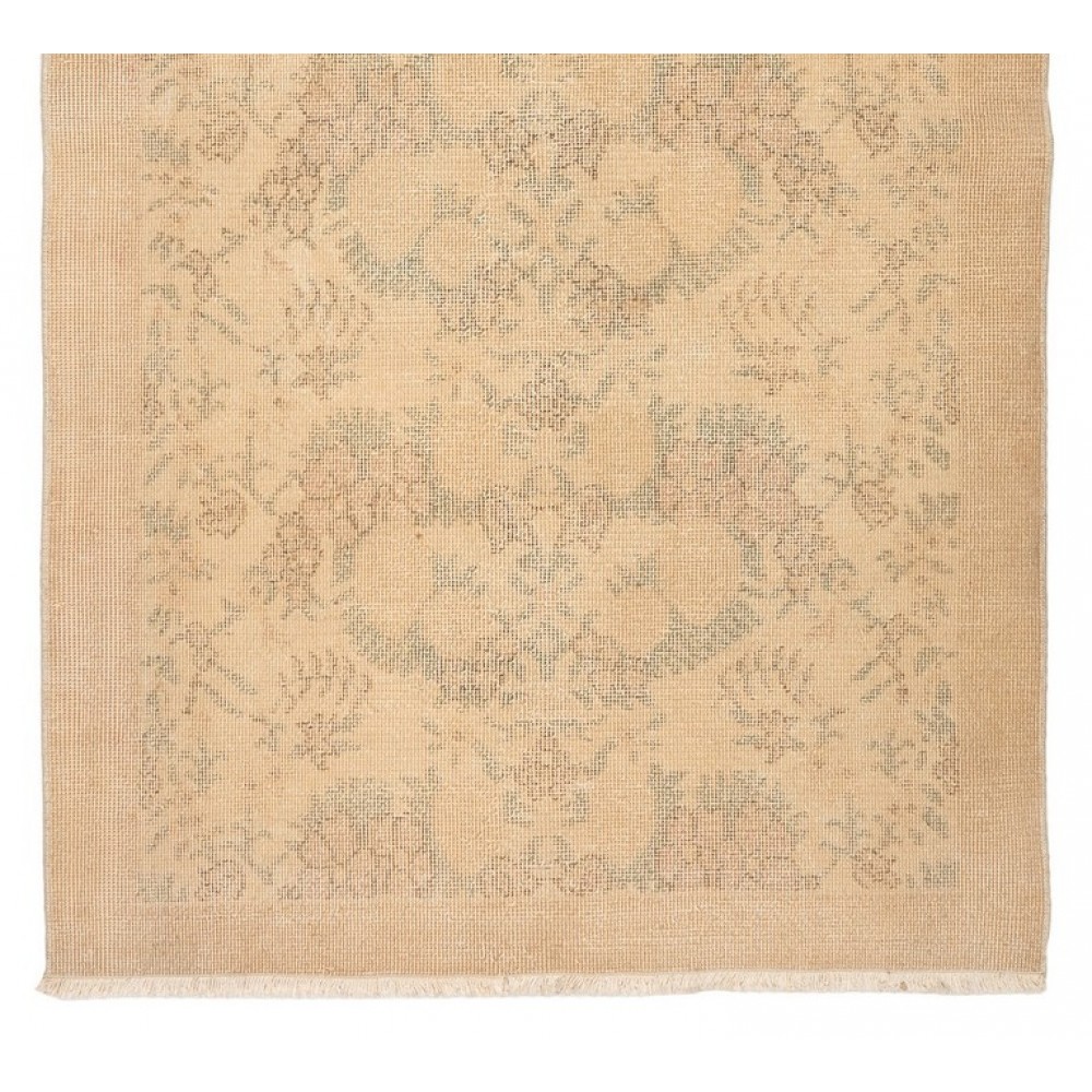 One of a pair Hand-Knotted Floral Design Vintage Turkish Accent Rug in Neutral Colors