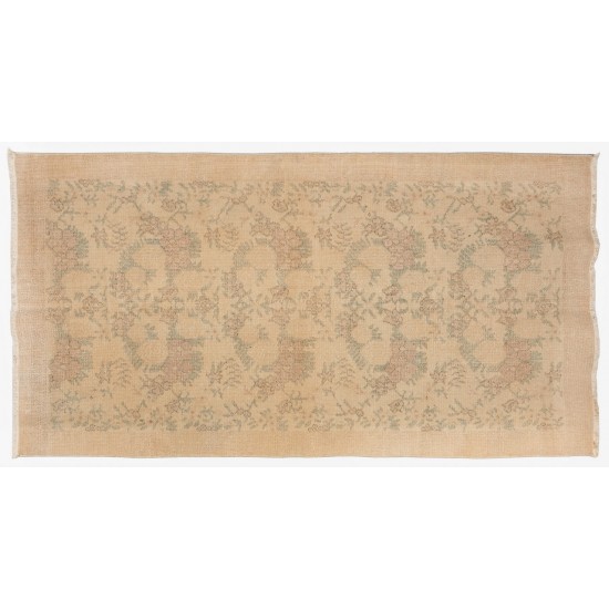 Hand-Knotted Floral Design Vintage Turkish Accent Rug in Neutral Colors