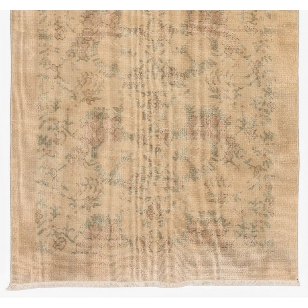 One of a pair Hand-Knotted Floral Design Vintage Turkish Accent Rug in Neutral Colors