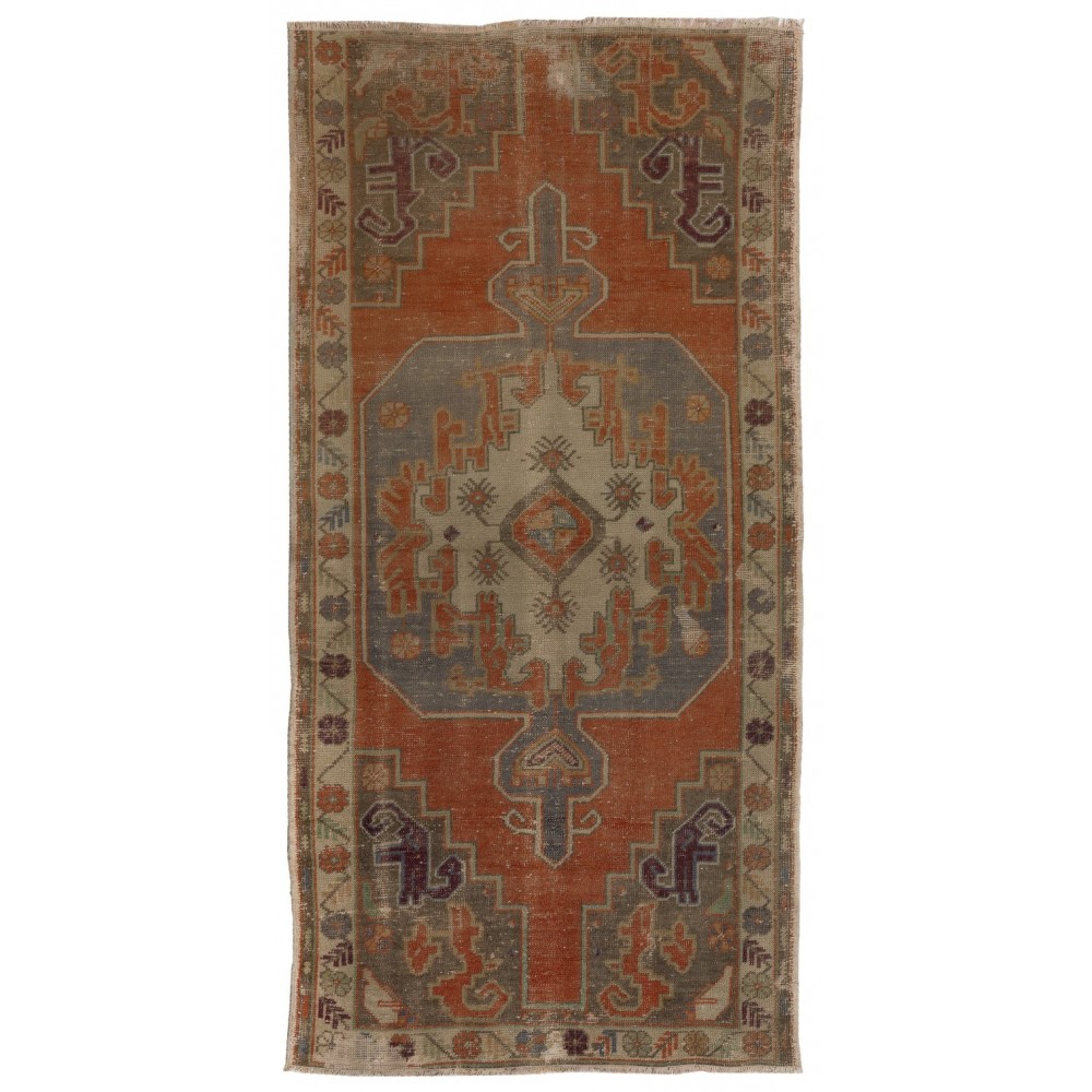 Rustic Farmhouse Decor Vintage Turkish Village Wool Rug, Unique Handmade Carpet with Cottage Style