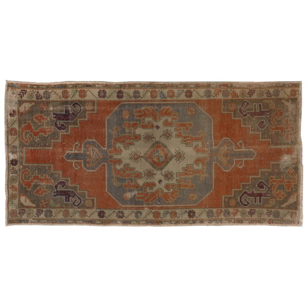 Rustic Farmhouse Decor Vintage Turkish Village Wool Rug, Unique Handmade Carpet with Cottage Style