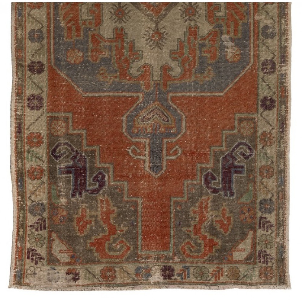 Rustic Farmhouse Decor Vintage Turkish Village Wool Rug, Unique Handmade Carpet with Cottage Style