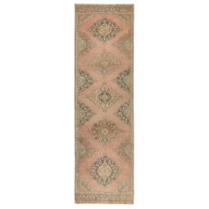 Vintage Central Anatolian Wool Runner Rug in Faded Coral and Light Blue