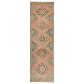 Vintage Central Anatolian Wool Runner Rug in Faded Coral and Light Blue