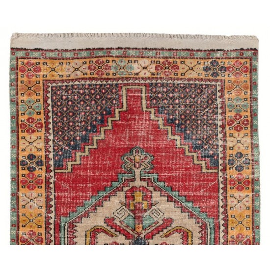 One-of-a-Kind Hand-Knotted Vintage Turkish Accent Rug with Tribal Style