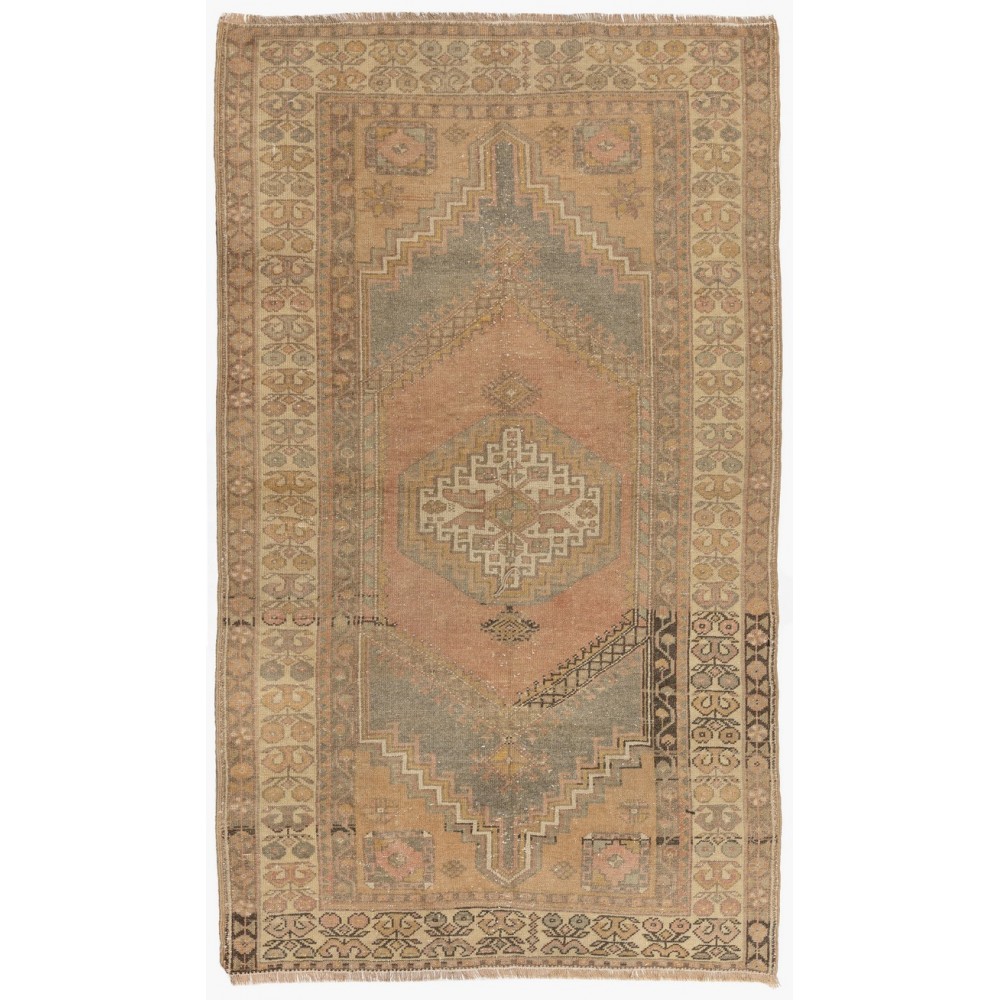 Vintage Hand-knotted Turkish Village Rug in Soft Colors, 100% Wool