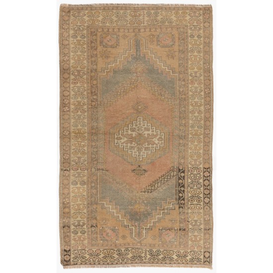 Midcentury Hand-knotted Turkish Village Rug in Soft Colors