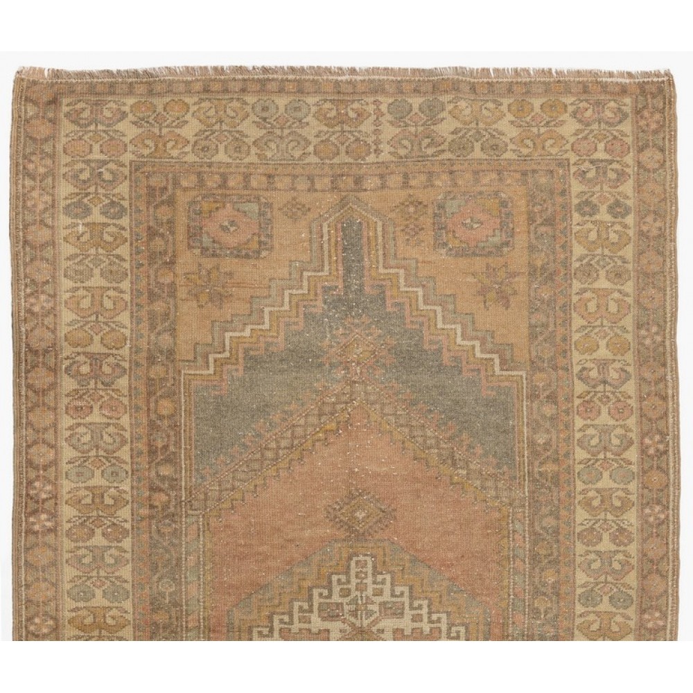 Vintage Hand-knotted Turkish Village Rug in Soft Colors, 100% Wool