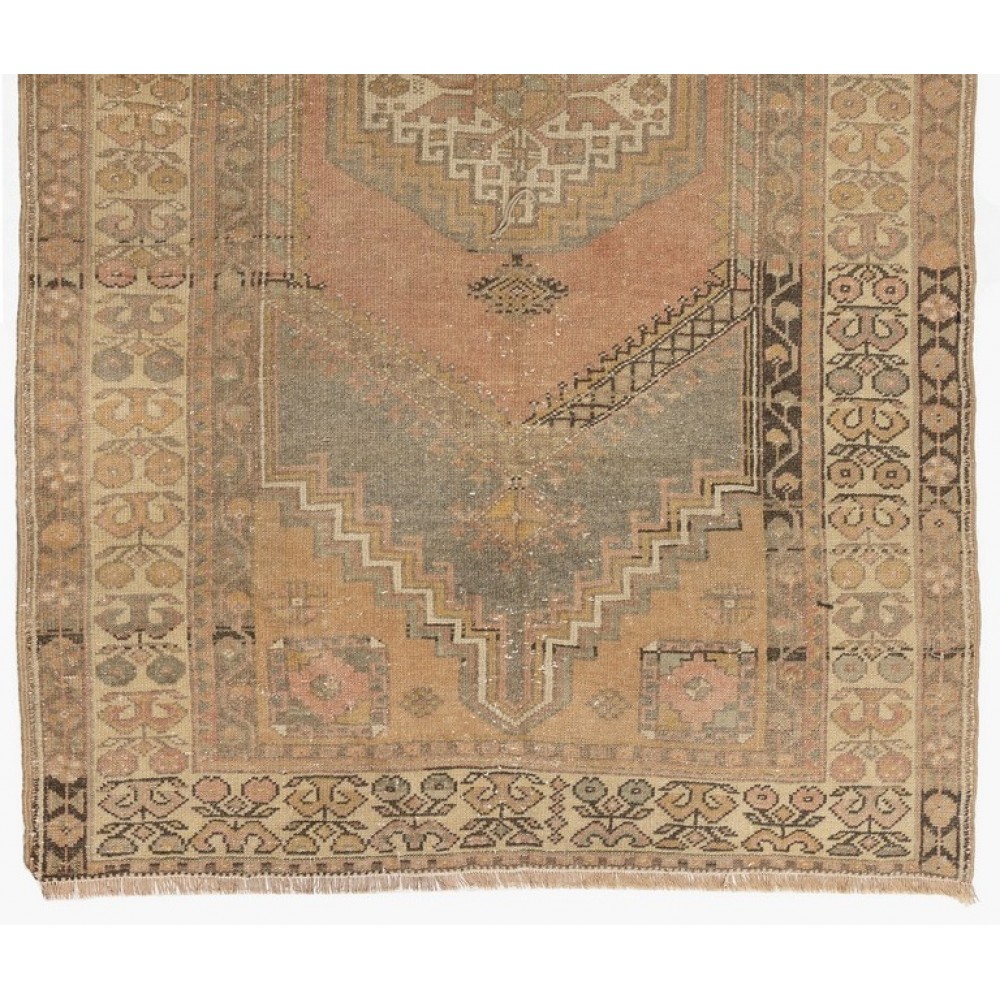 Vintage Hand-knotted Turkish Village Rug in Soft Colors, 100% Wool