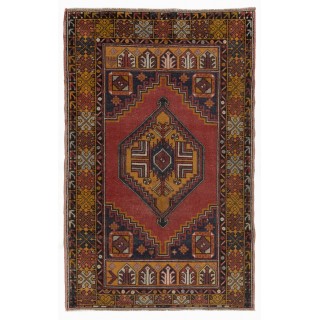 Hand-Knotted Vintage Oriental Rug, Tribal Style Wool Carpet
