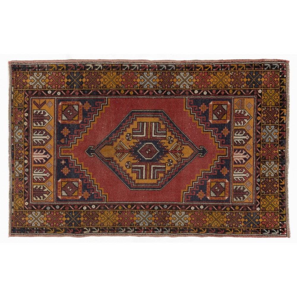 Hand-Knotted Vintage Oriental Rug, Tribal Style Wool Carpet