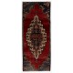 Vintage Hand-Knotted Turkish Wool Rug in Red & Dark Navy Color, circa 1960