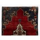 Vintage Hand-Knotted Turkish Wool Runner Rug in Red and Dark Navy, Circa 1960