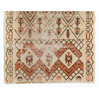 One-of-a-Kind Vintage Handmade Turkish Area Rug in Beige, Orange and Brown, 100% Wool One-of-a-Kind Vintage Handmade Turkish Area Rug in Beige, Orange and Brown, 100% Wool