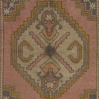 Vintage Hand-Knotted Turkish Geometric Medallion Rug in Blush, Ivory and Muted Green Vintage Hand-Knotted Turkish Geometric Medallion Rug in Blush, Ivory and Muted Green