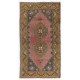 Vintage Hand Knotted Turkish Village Wool Rug with Medallion Design