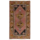 Vintage Hand-Knotted Turkish Village Rug in Faded Coral and Gold Color