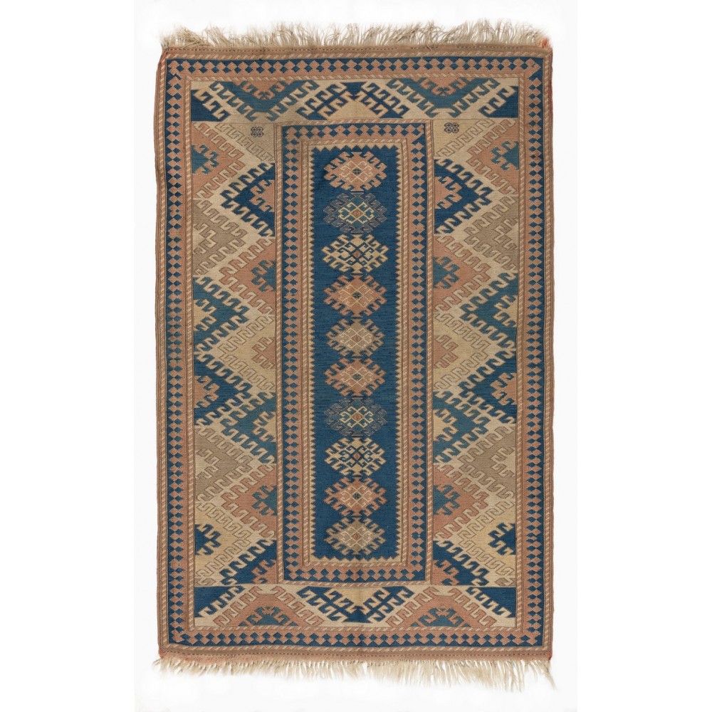 Vintage Soumak Turkish Accent Rug with Wool Pile