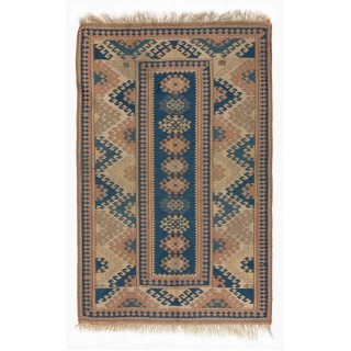 Vintage Soumak Turkish Accent Rug with Wool Pile