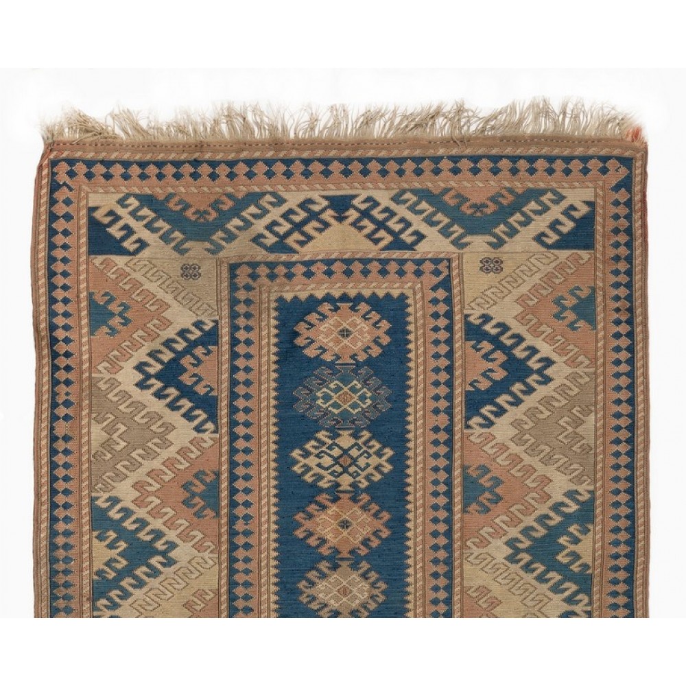 Vintage Soumak Turkish Accent Rug with Wool Pile