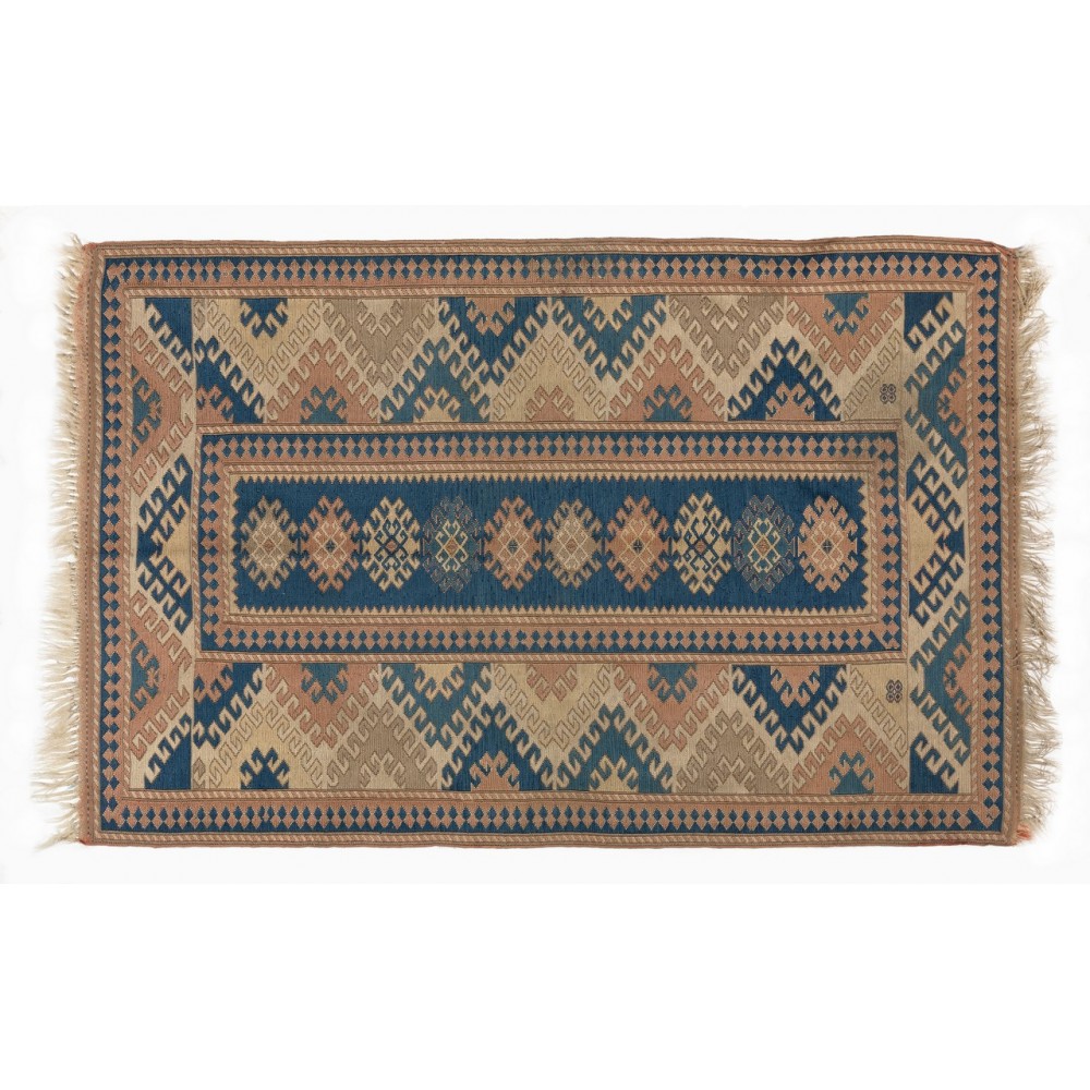 Vintage Soumak Turkish Accent Rug with Wool Pile