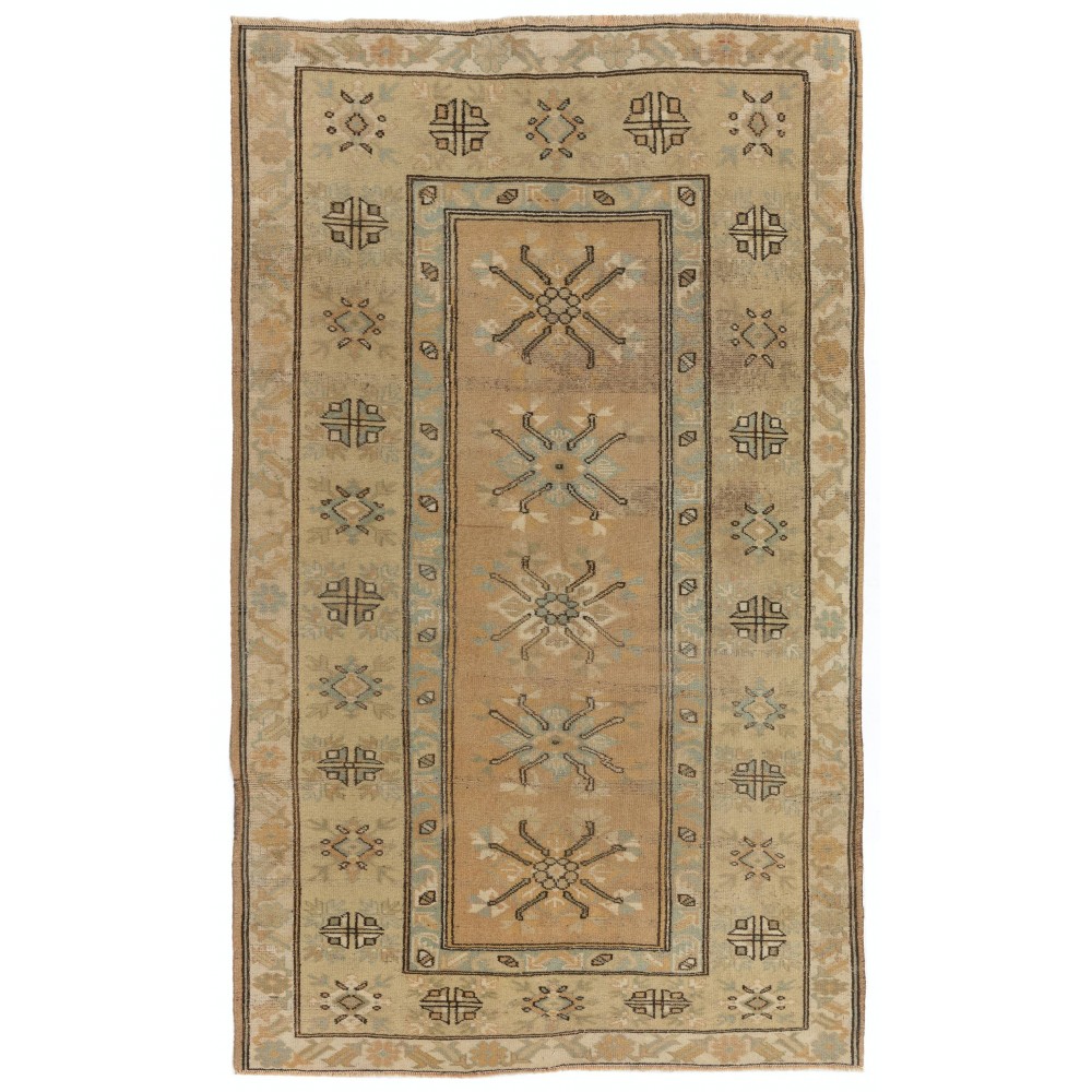 Authentic Handknotted Vintage Turkish Wool Rug with Geometric Patterned