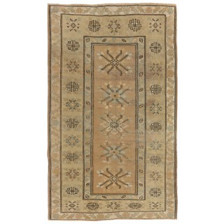 Authentic Handknotted Vintage Turkish Wool Rug with Geometric Patterned