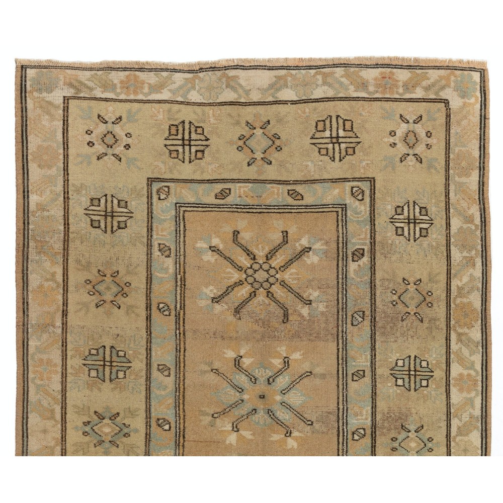 Authentic Handknotted Vintage Turkish Wool Rug with Geometric Patterned Authentic Handknotted Vintage Turkish Wool Rug with Geometric Patterned
