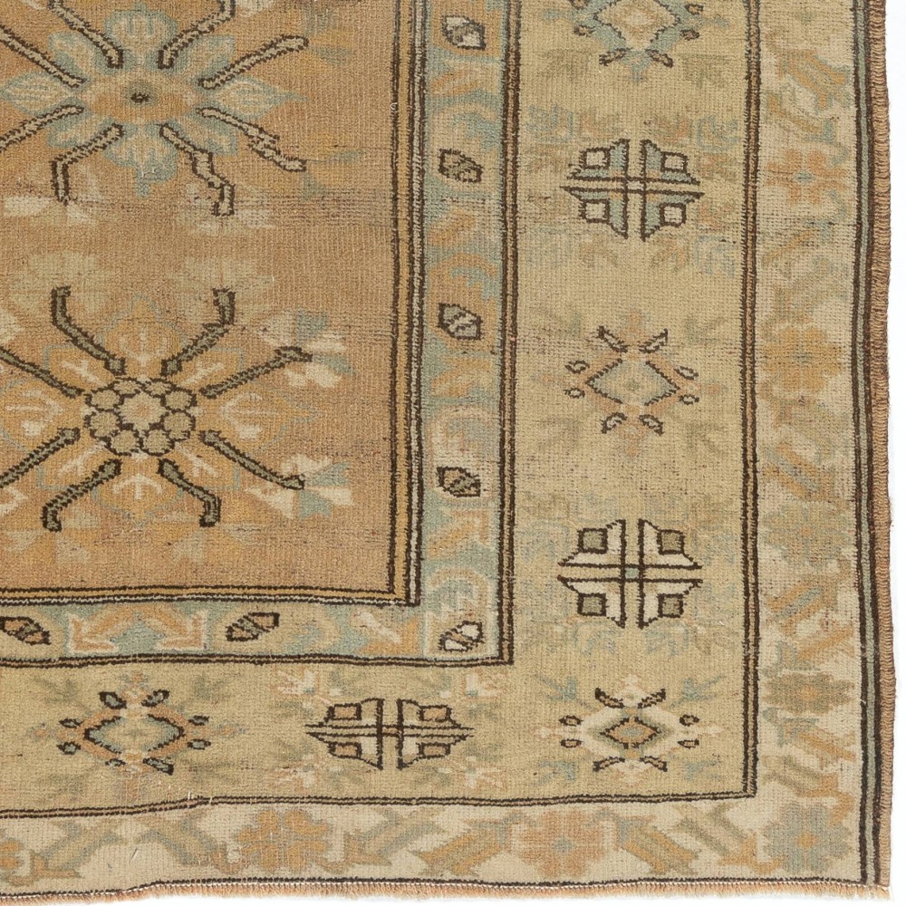 Authentic Handknotted Vintage Turkish Wool Rug with Geometric Patterned