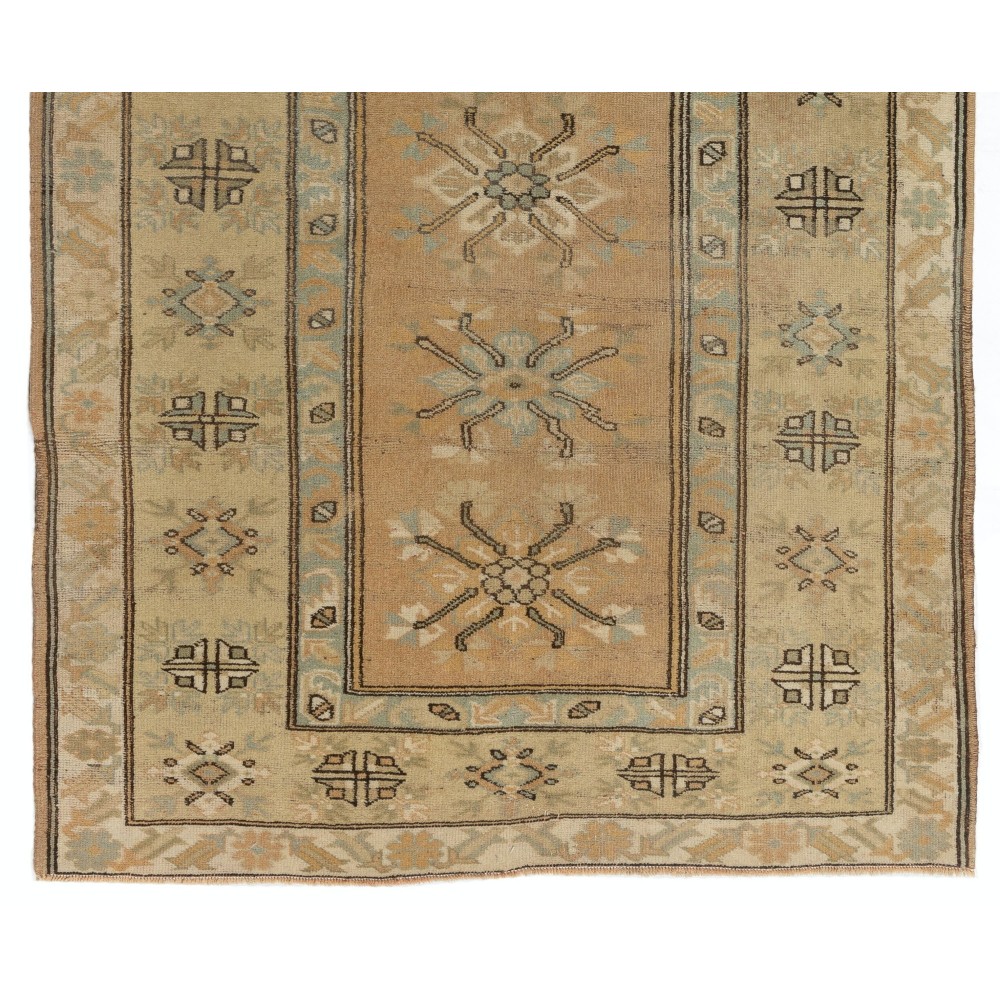 Authentic Handknotted Vintage Turkish Wool Rug with Geometric Patterned Authentic Handknotted Vintage Turkish Wool Rug with Geometric Patterned
