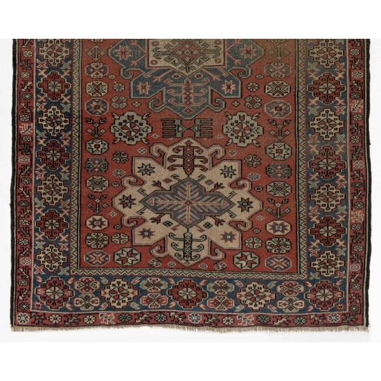 Vintage Hand-knotted Anatolian Village Rug with Geometric Medallions