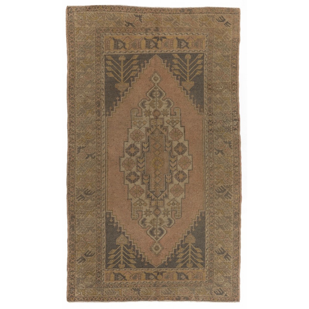 Vintage Oriental Accent Rug, Handmade Wool Carpet with Tribal Style
